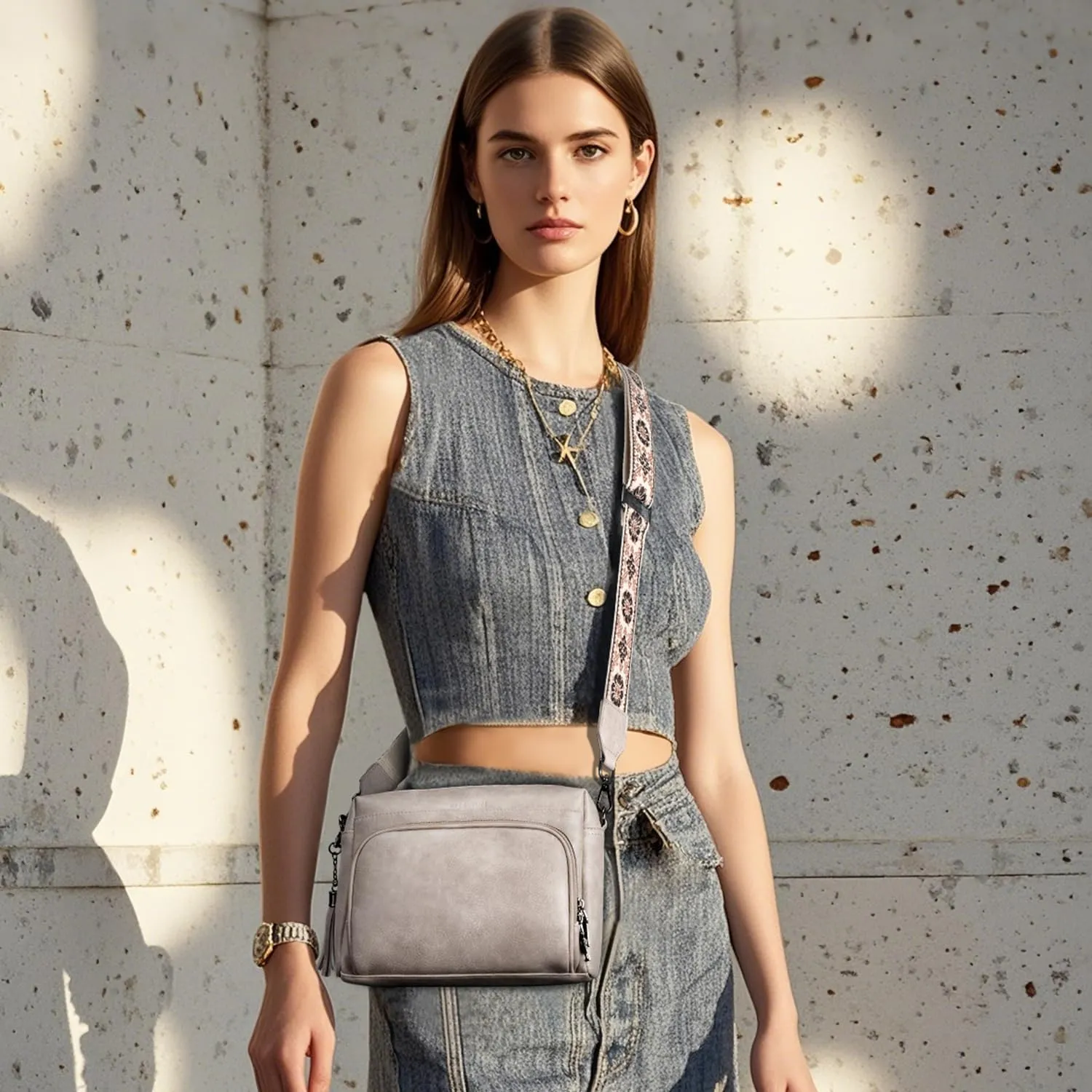 Crossbody Bags for Women Lightweight Vegan Leather Crossbody Shoulder Bag Phone Purse with Adjustable Guitar Strap
