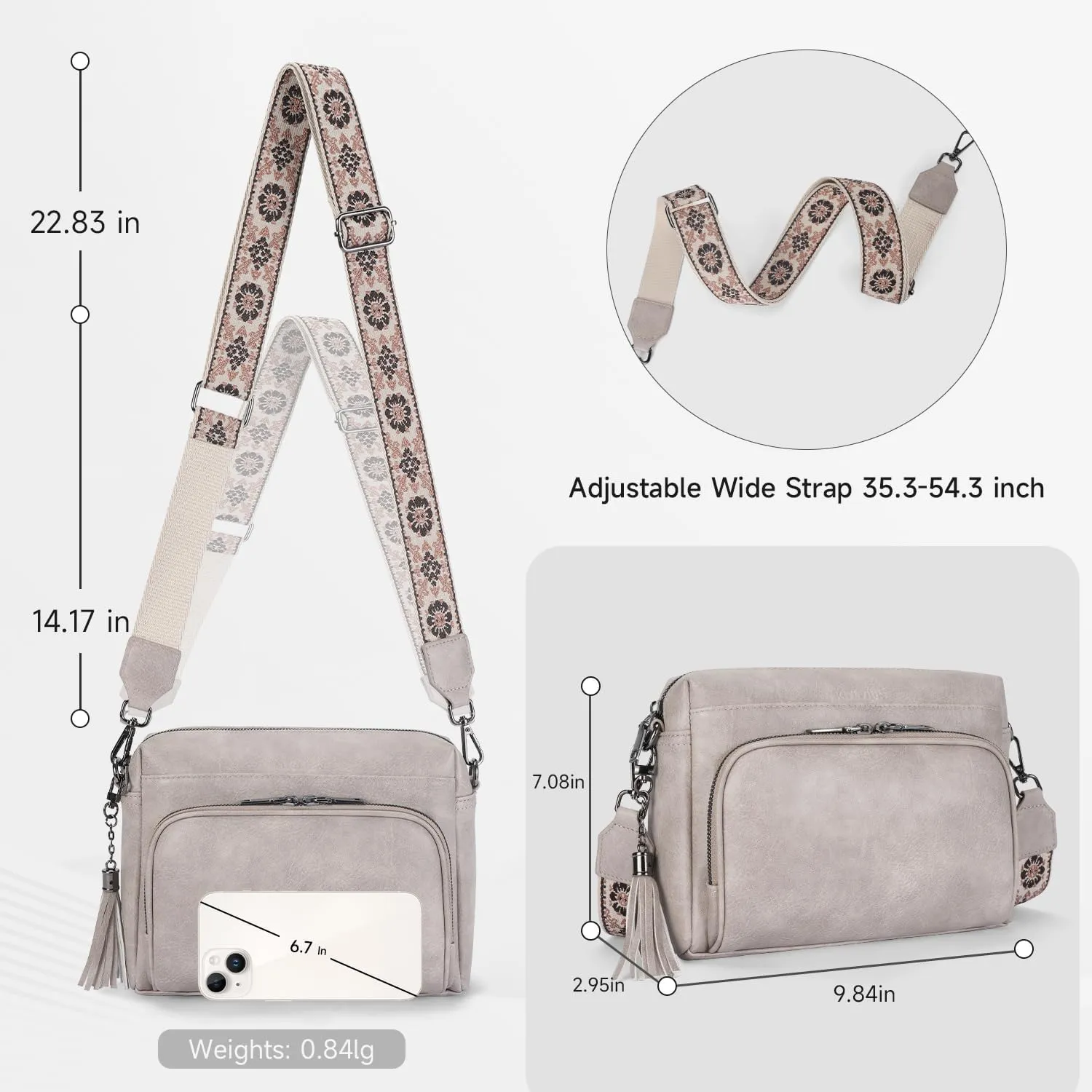 Crossbody Bags for Women Lightweight Vegan Leather Crossbody Shoulder Bag Phone Purse with Adjustable Guitar Strap