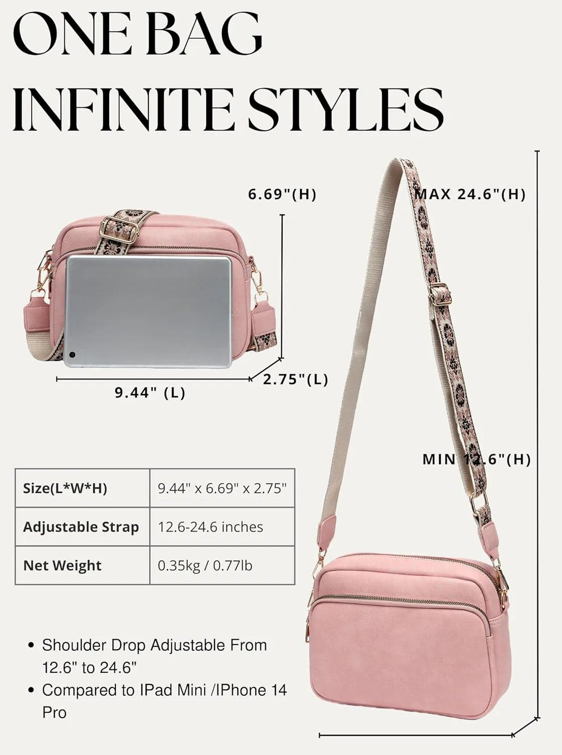 Crossbody Bags for Women, Small Cross Body Purse Vegan Leather Triple Zip Shoulder Handbag with Adjustable Wide Strap