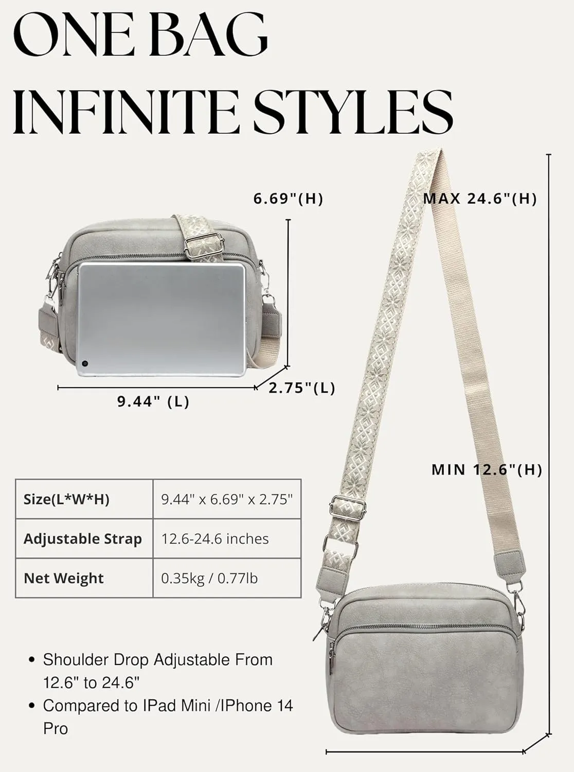 Crossbody Bags for Women, Small Cross Body Purse Vegan Leather Triple Zip Shoulder Handbag with Adjustable Wide Strap