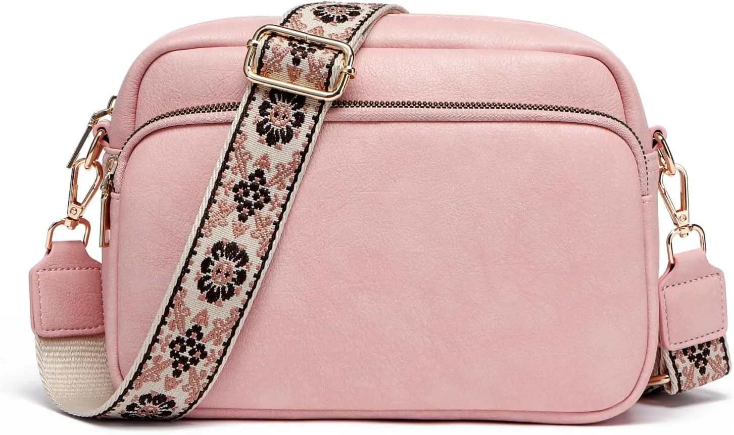 Crossbody Bags for Women, Small Cross Body Purse Vegan Leather Triple Zip Shoulder Handbag with Adjustable Wide Strap