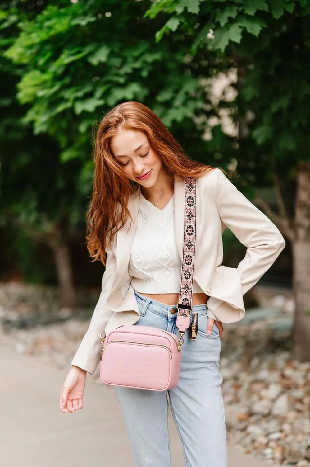 Crossbody Bags for Women, Small Cross Body Purse Vegan Leather Triple Zip Shoulder Handbag with Adjustable Wide Strap
