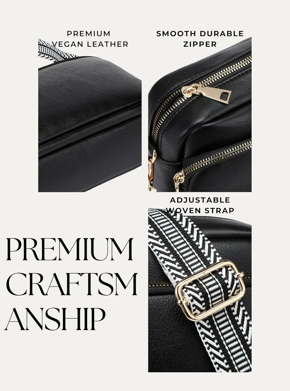 Crossbody Bags for Women, Small Cross Body Purse Vegan Leather Triple Zip Shoulder Handbag with Adjustable Wide Strap