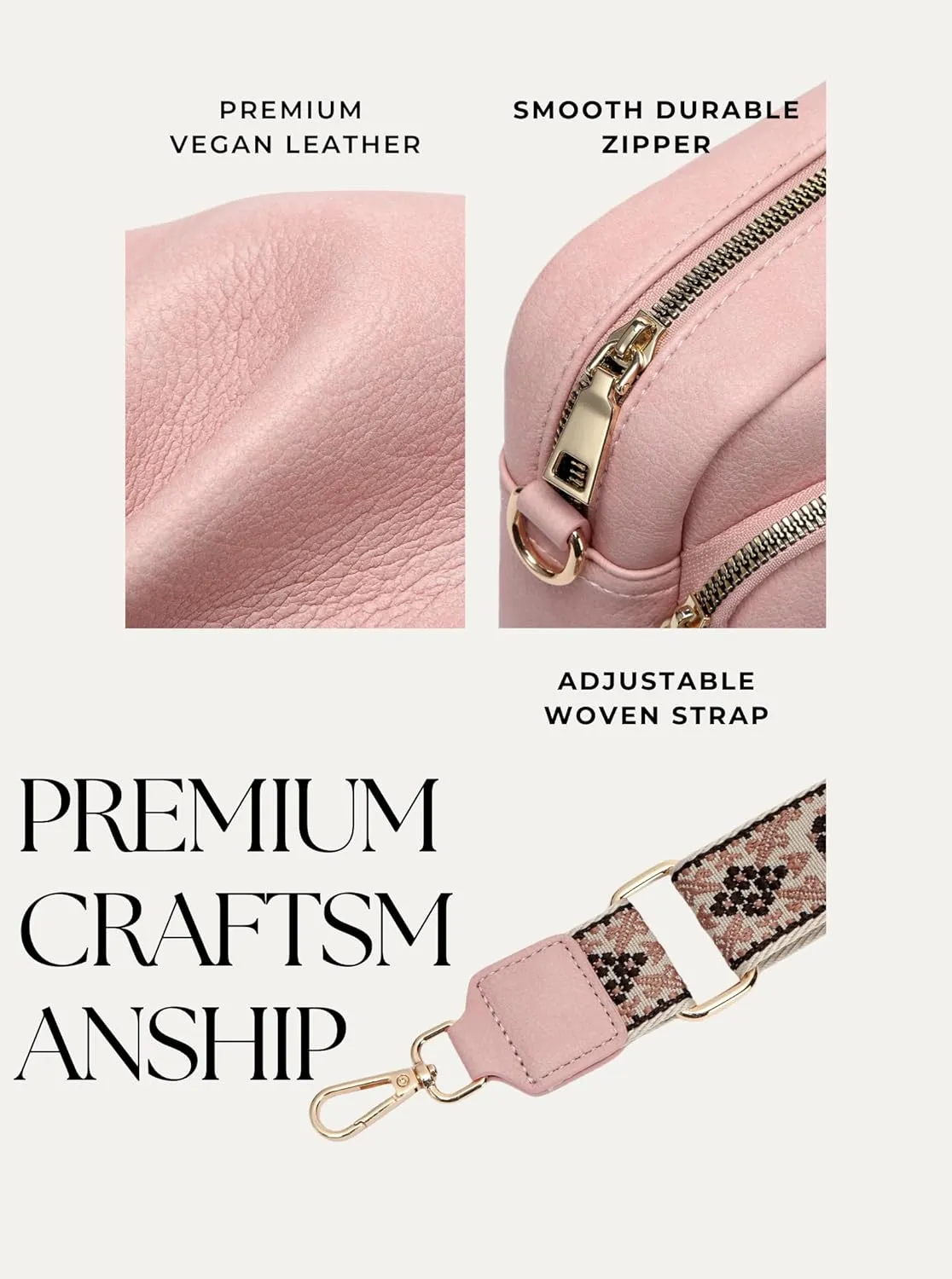 Crossbody Bags for Women, Small Cross Body Purse Vegan Leather Triple Zip Shoulder Handbag with Adjustable Wide Strap
