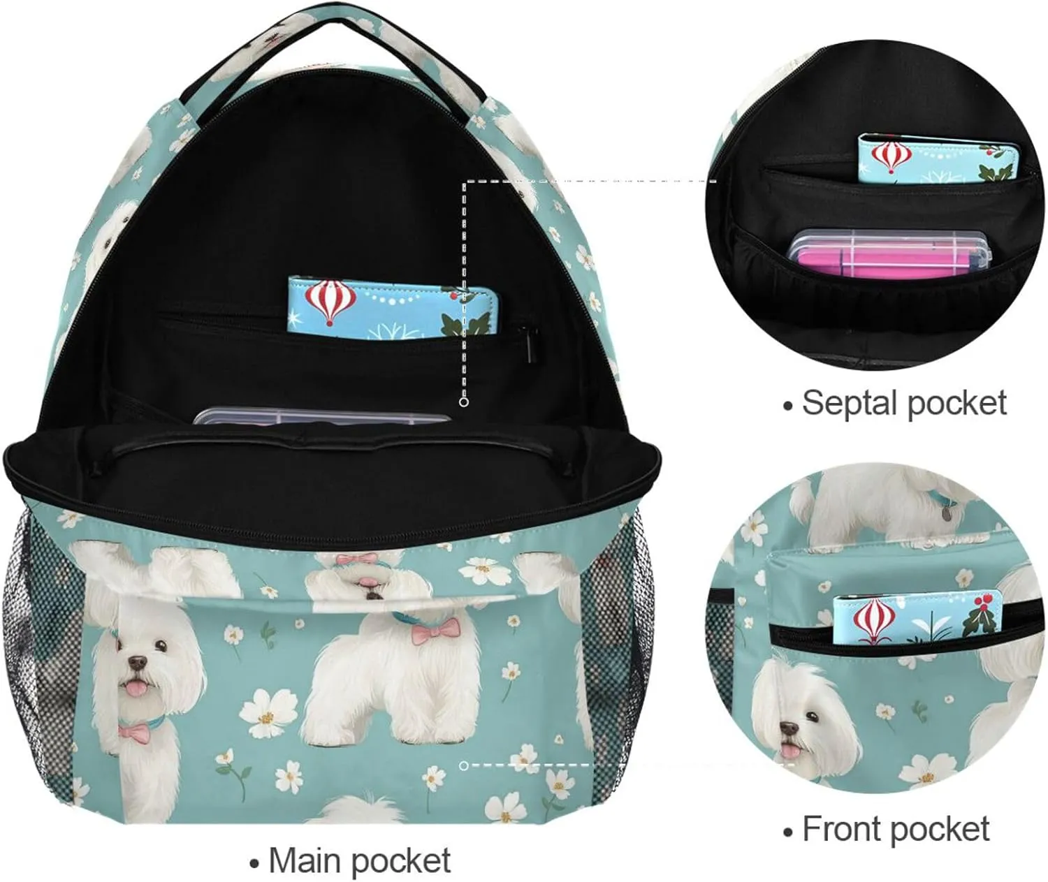 Cute Backpack for Teens Boys Girls Fashion Sports Backpack with Chest Strap Gift Men & Women Cartoon Sweet Dog Turquoise