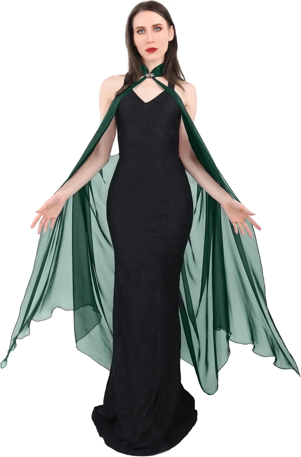 DAZCOS Chiffon Shawls Cape for Women Tulle Cloak for Evening Glamour Dresses Wedding Collared Halter Capelet