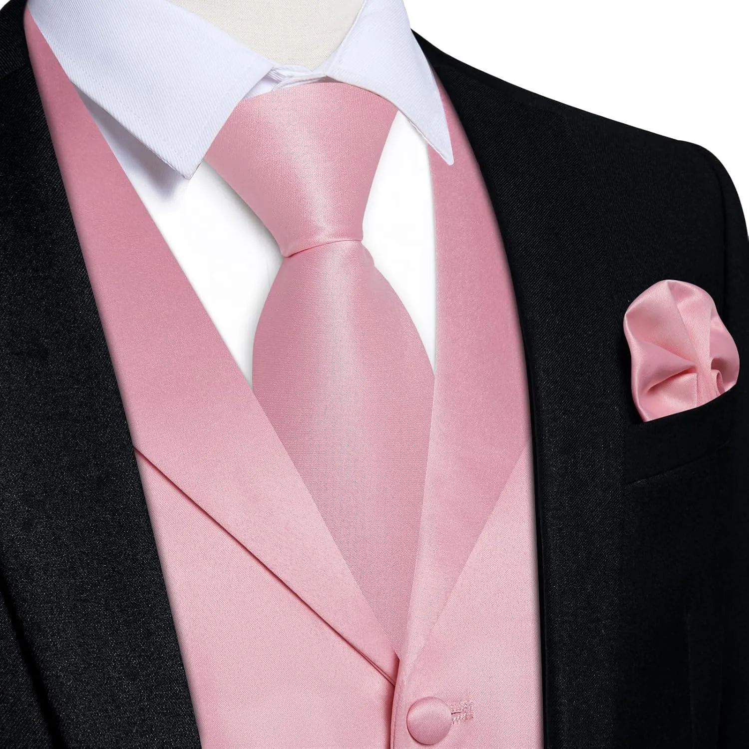 DiBanGu Formal Suit Vest Tie Set for Men Classic Solid Notch Lapel Dress Waistcoat Satin Vest Bowtie for Wedding Party
