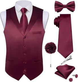 DiBanGu Formal Suit Vest Tie Set for Men Classic Solid Notch Lapel Dress Waistcoat Satin Vest Bowtie for Wedding Party