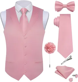 DiBanGu Formal Suit Vest Tie Set for Men Classic Solid Notch Lapel Dress Waistcoat Satin Vest Bowtie for Wedding Party