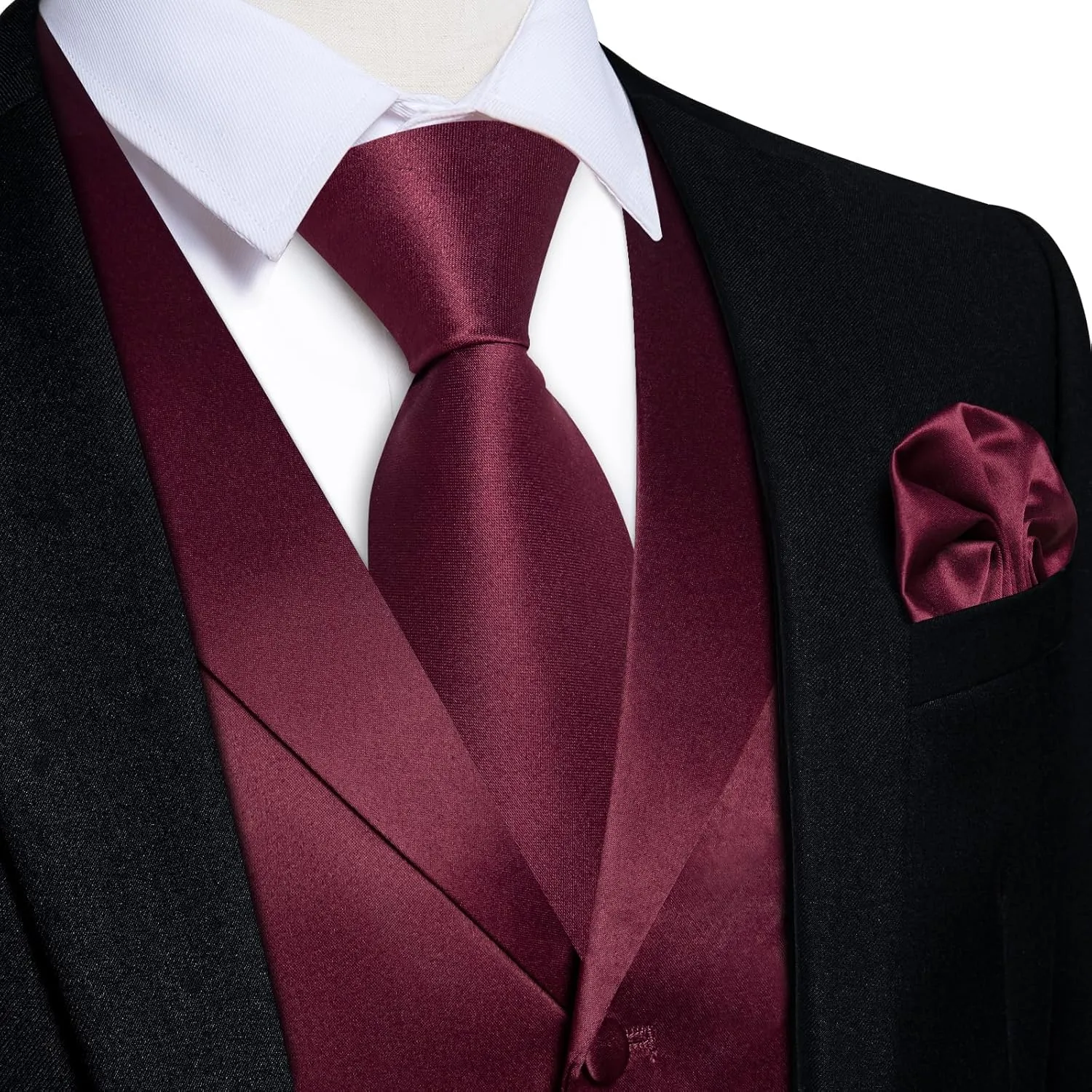 DiBanGu Formal Suit Vest Tie Set for Men Classic Solid Notch Lapel Dress Waistcoat Satin Vest Bowtie for Wedding Party