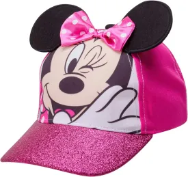 Disney Girls Minnie Mouse Glitter Baseball Cap  Minnie Mouse Costume Hat with 3D Ears (2-7)