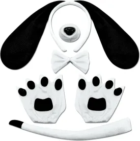 Dog Long Ears Headband - 5PCS Dog Ears Headband Bowtie Nose Tail Puppy Paw Gloves for Adult Women Halloween Costume Floppy Animal Cosplay Party Accessories Set (Black and White)