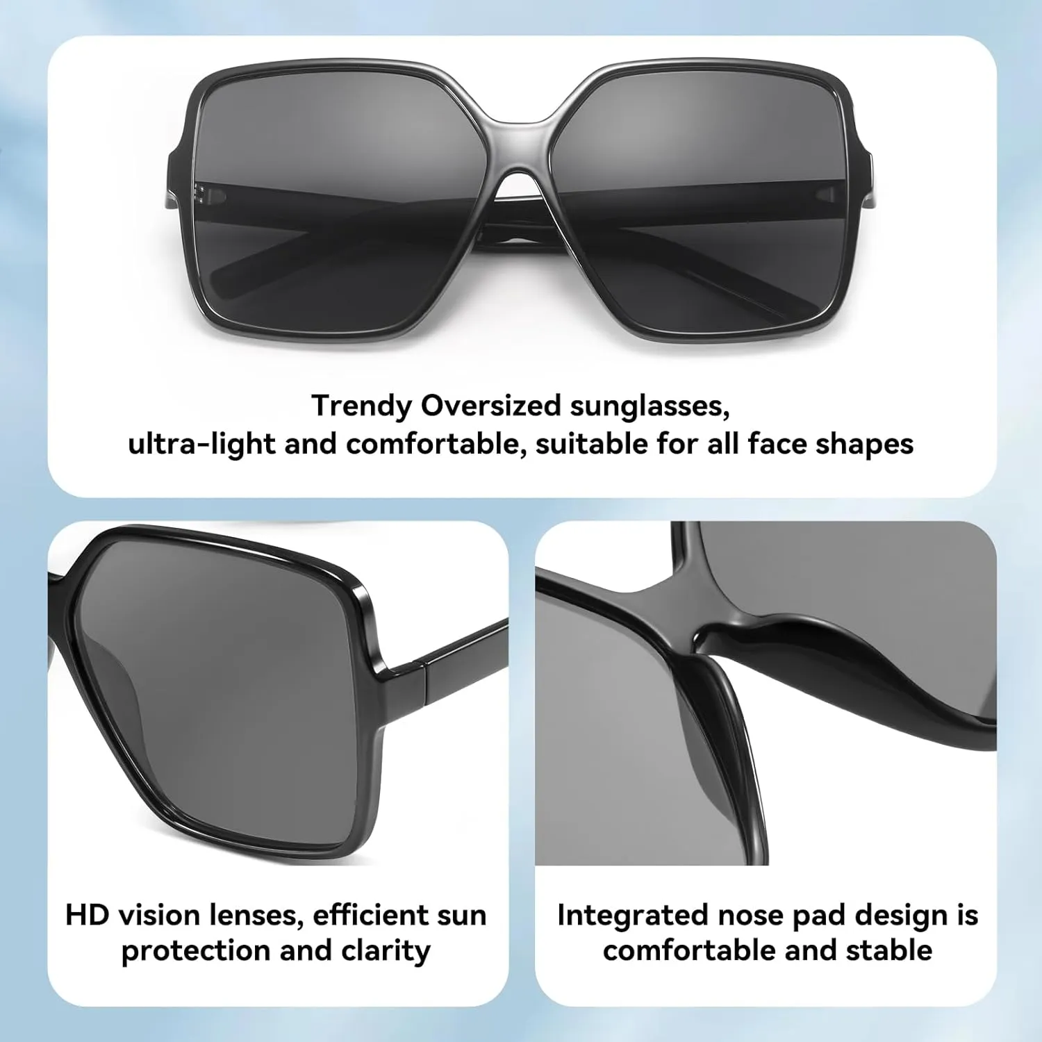 Dollger Oversized Square Sunglasses for Women Big Large Wide Fashion Shades for Men UV Protection Unisex