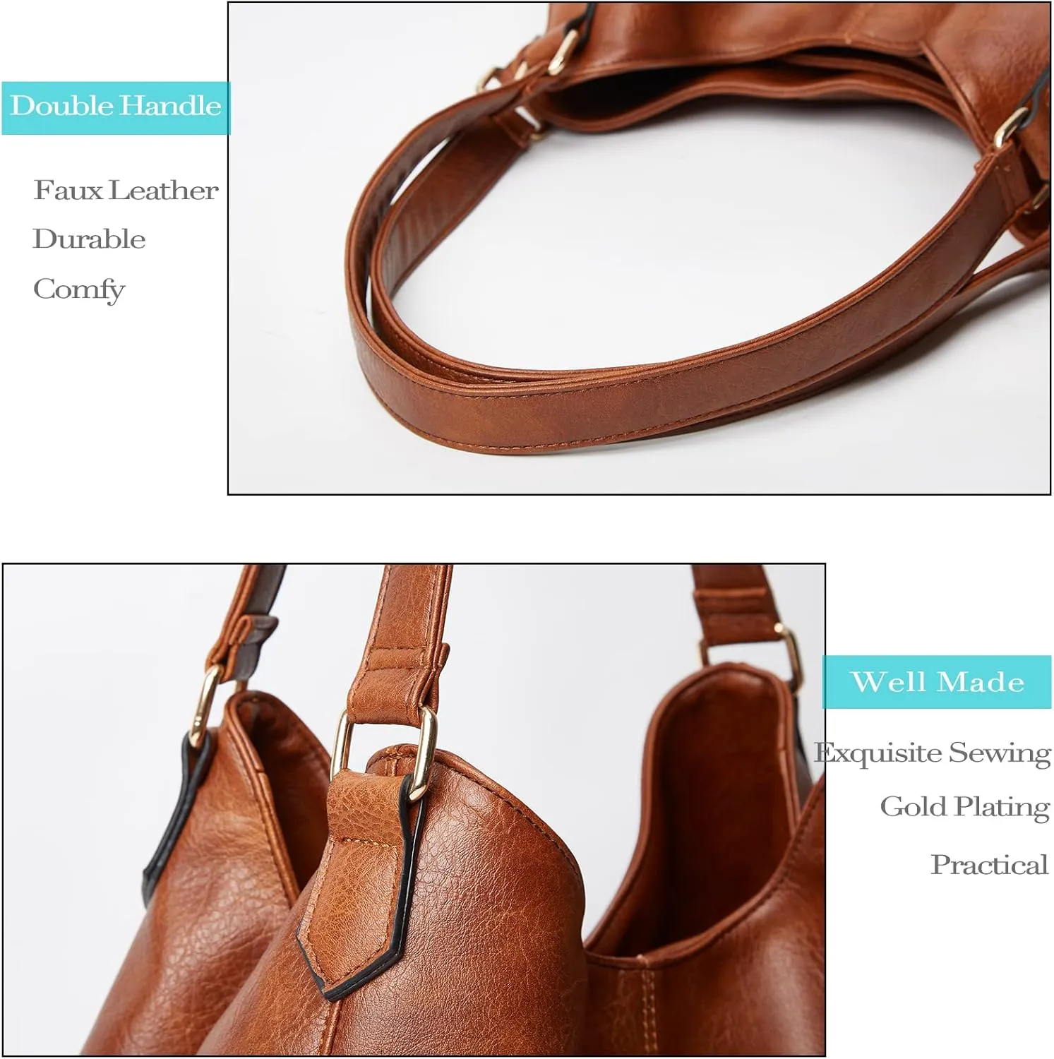 DOURR Women's Multi-pocket Shoulder Bag Fashion Vegan Leather Handbag Tote Purse