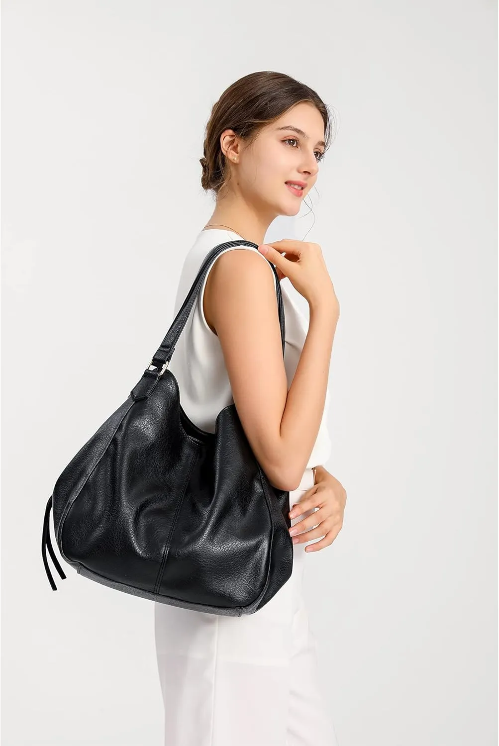 DOURR Women's Multi-pocket Shoulder Bag Fashion Vegan Leather Handbag Tote Purse