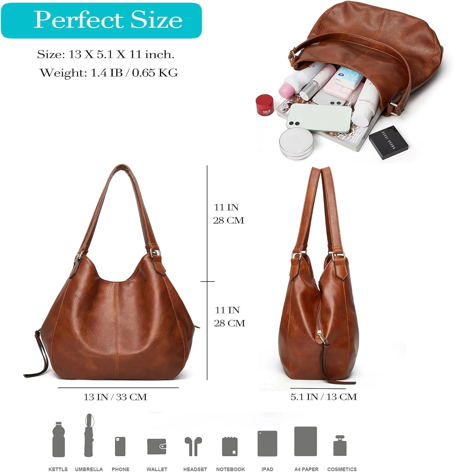 DOURR Women's Multi-pocket Shoulder Bag Fashion Vegan Leather Handbag Tote Purse