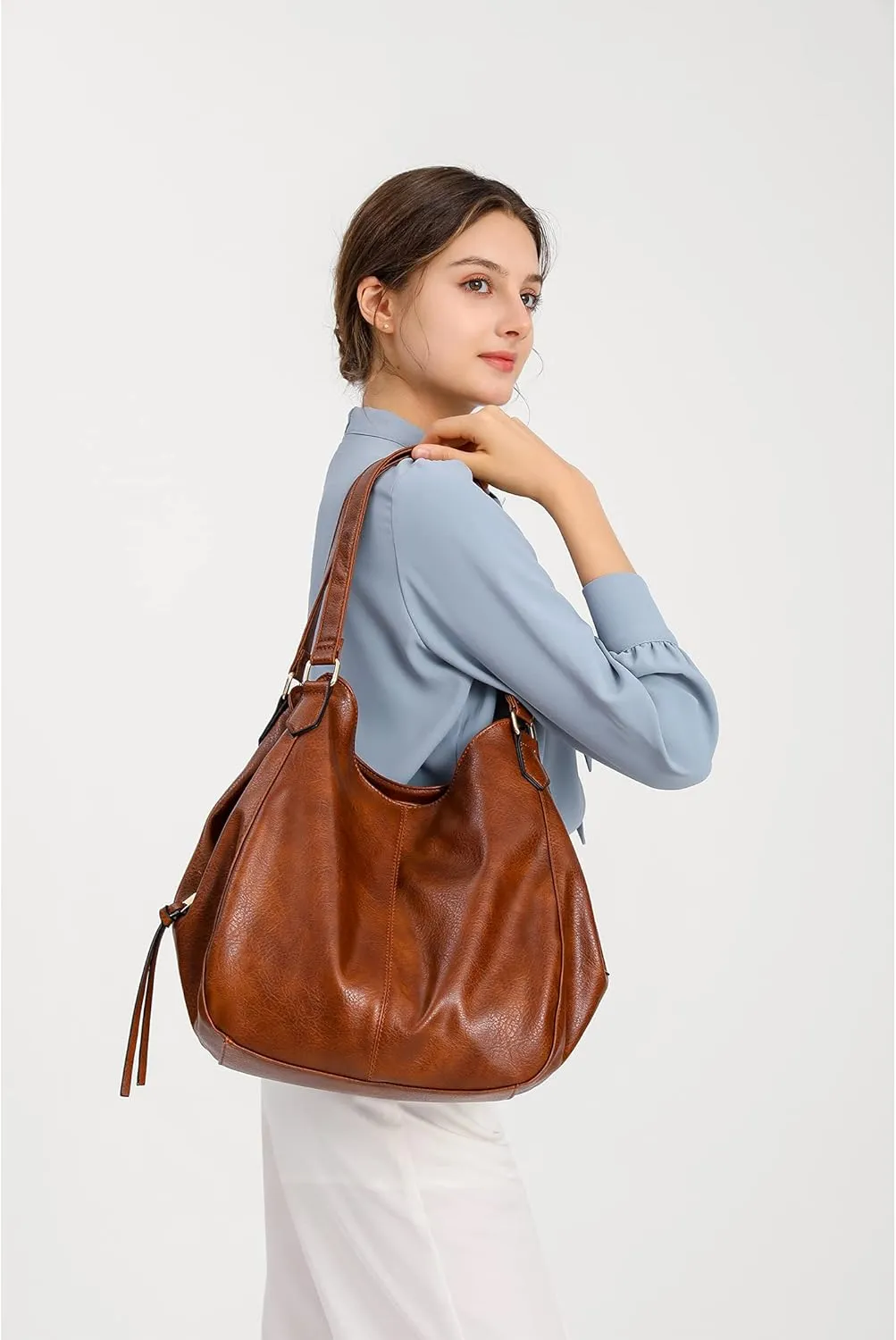 DOURR Women's Multi-pocket Shoulder Bag Fashion Vegan Leather Handbag Tote Purse