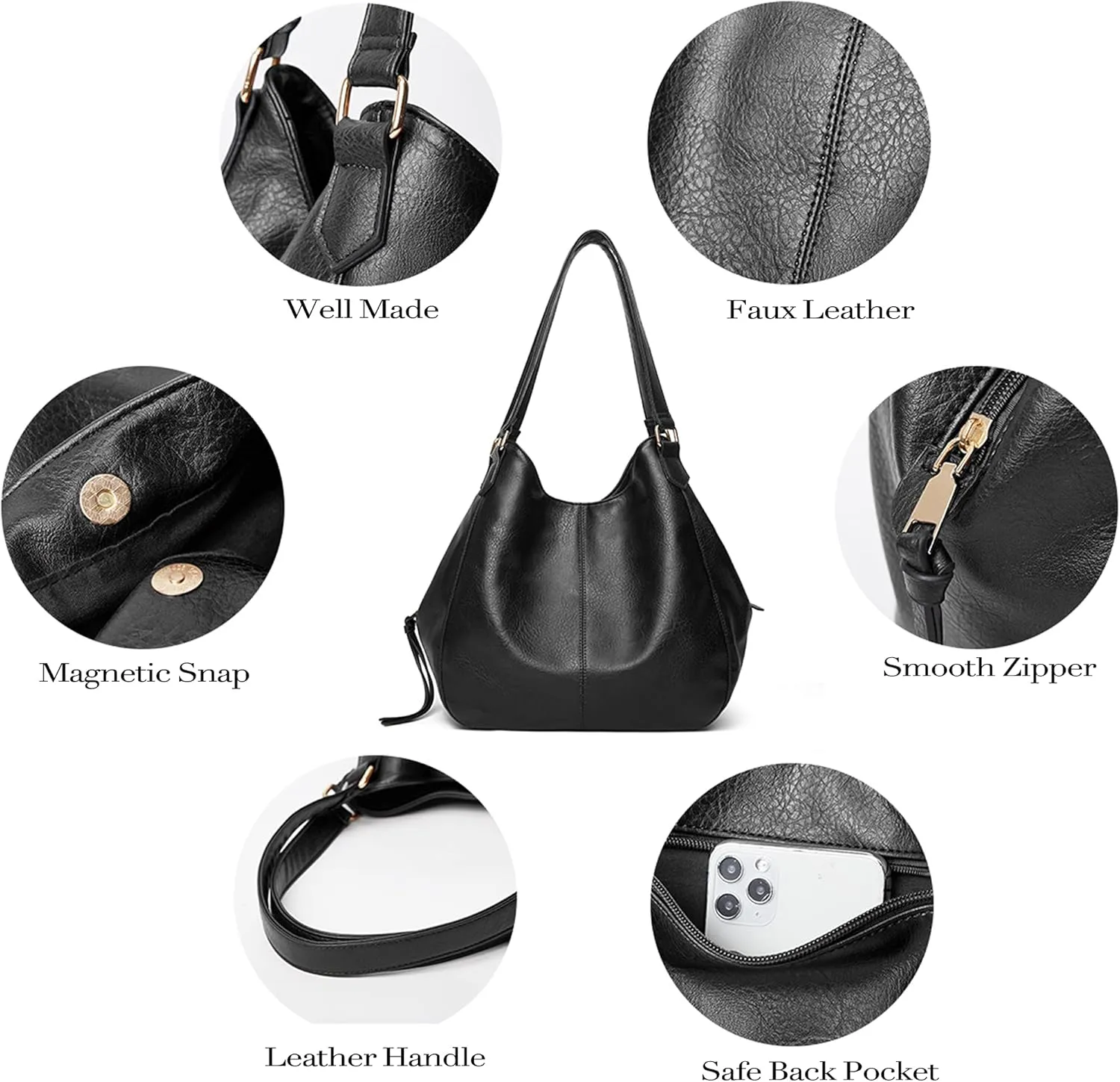 DOURR Women's Multi-pocket Shoulder Bag Fashion Vegan Leather Handbag Tote Purse