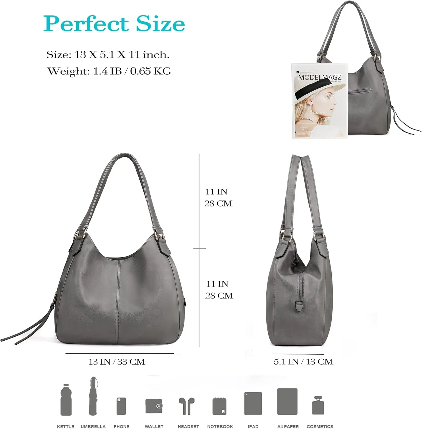 DOURR Women's Multi-pocket Shoulder Bag Fashion Vegan Leather Handbag Tote Purse