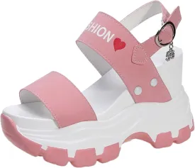 Dressy Sandal Comfortable Walking Women's Wedge Heeled Sandals Platform Open Toe Ankle Strap Metal Buckled Sandals