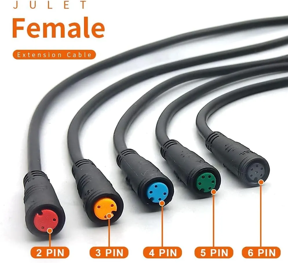 Ebike Extension Cable 2pin/3pin/4pin/5pin/6pin Julet Female/Male Single Head DIY Waterproof Line for Electric Motorbike Kit Light Throttle Ebrake Display