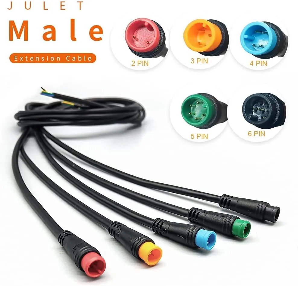 Ebike Extension Cable 2pin/3pin/4pin/5pin/6pin Julet Female/Male Single Head DIY Waterproof Line for Electric Motorbike Kit Light Throttle Ebrake Display