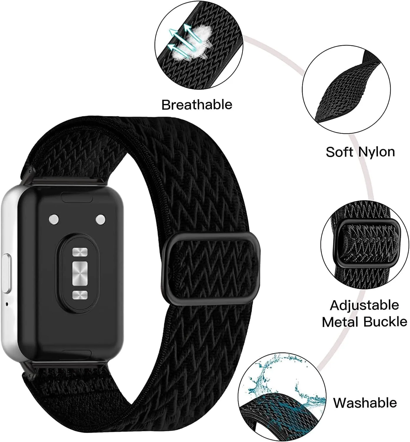 Elastic Nylon Bands Compatible with Samsung Galaxy Fit 3, Breathable Adjustable Stretchy Nylon Replacement Straps Wristbands for Galaxy Fit3 SM-R390 Watch Women Men