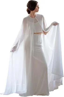 EllieHouse Women's Long Chiffon Bridal Cape Wedding Veil Cloak T13
