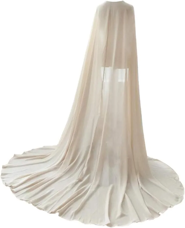 EllieHouse Women's Long Chiffon Bridal Cape Wedding Veil Cloak T13