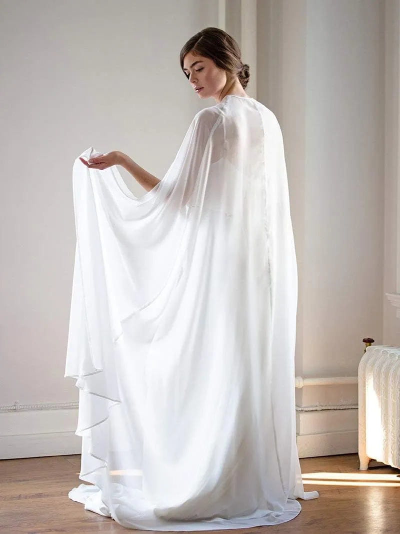 EllieHouse Women's Long Chiffon Bridal Cape Wedding Veil Cloak T13
