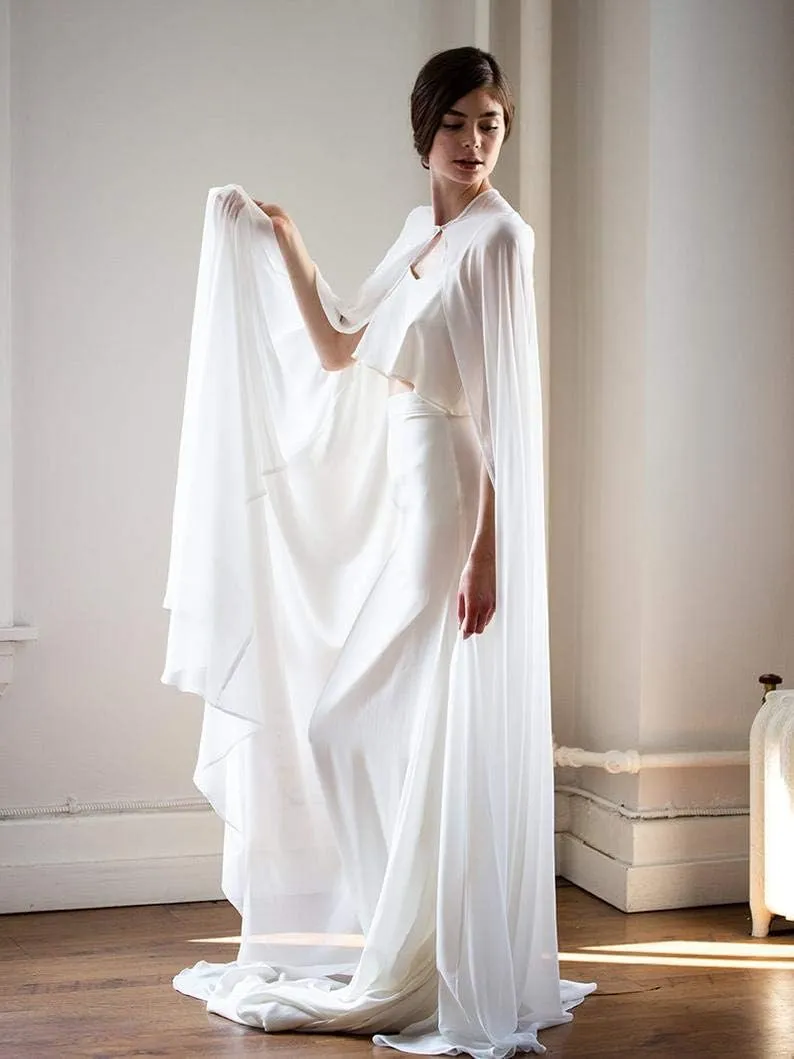 EllieHouse Women's Long Chiffon Bridal Cape Wedding Veil Cloak T13