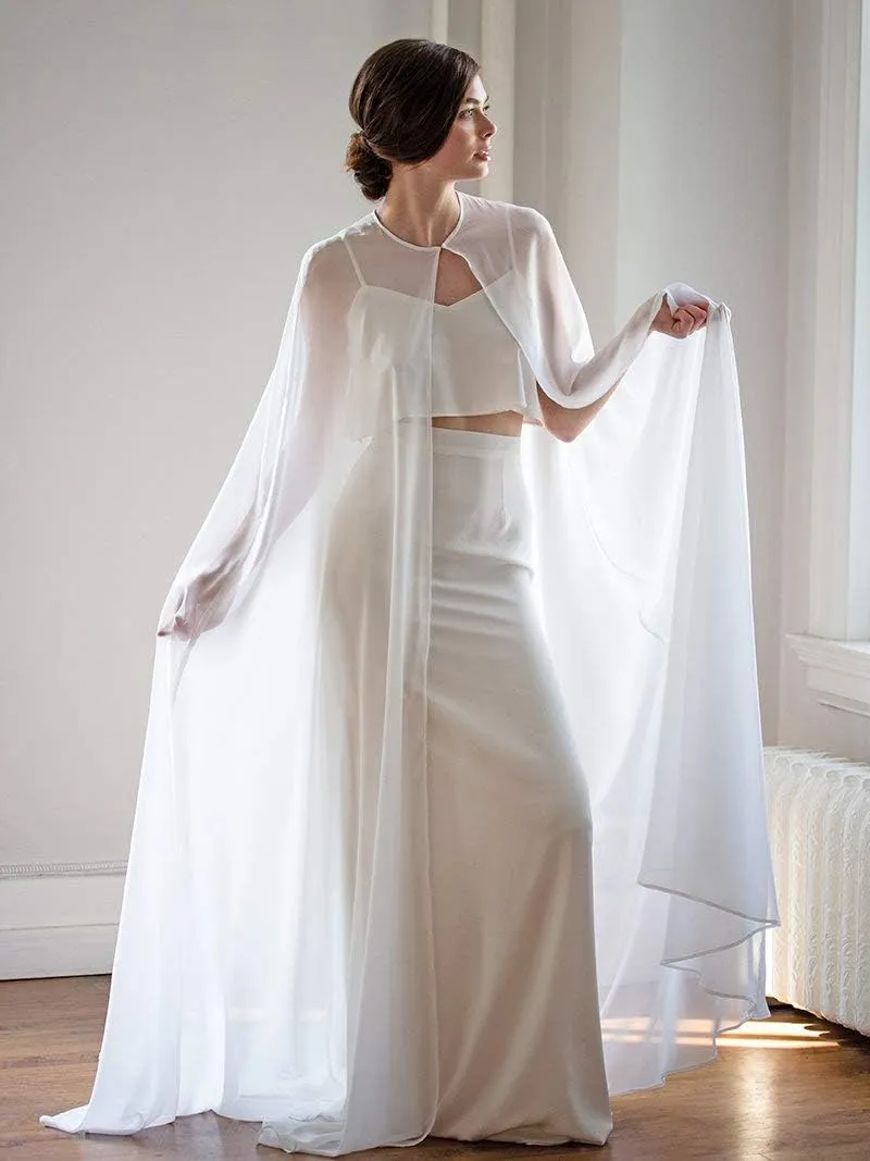 EllieHouse Women's Long Chiffon Bridal Cape Wedding Veil Cloak T13