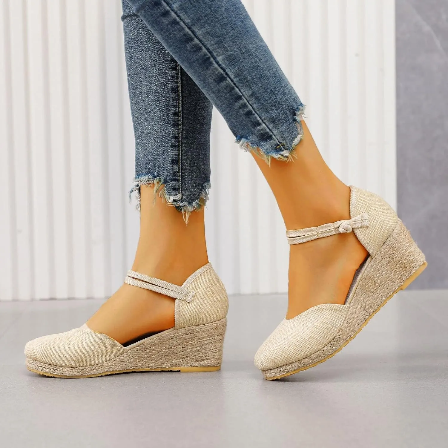 Espadrilles Wedges for Women Comfortable Casual Slip On Wide Width Wedge Sandals Closed Toe Soft Cushion Platform Wedge Sandals Fashion Strappy Ankle Strap Espadrille Shoes