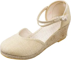 Espadrilles Wedges for Women Comfortable Casual Slip On Wide Width Wedge Sandals Closed Toe Soft Cushion Platform Wedge Sandals Fashion Strappy Ankle Strap Espadrille Shoes