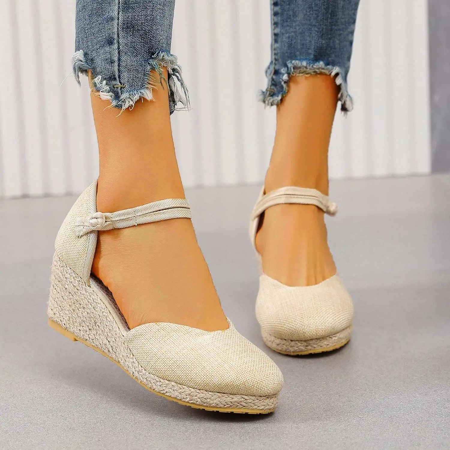 Espadrilles Wedges for Women Comfortable Casual Slip On Wide Width Wedge Sandals Closed Toe Soft Cushion Platform Wedge Sandals Fashion Strappy Ankle Strap Espadrille Shoes