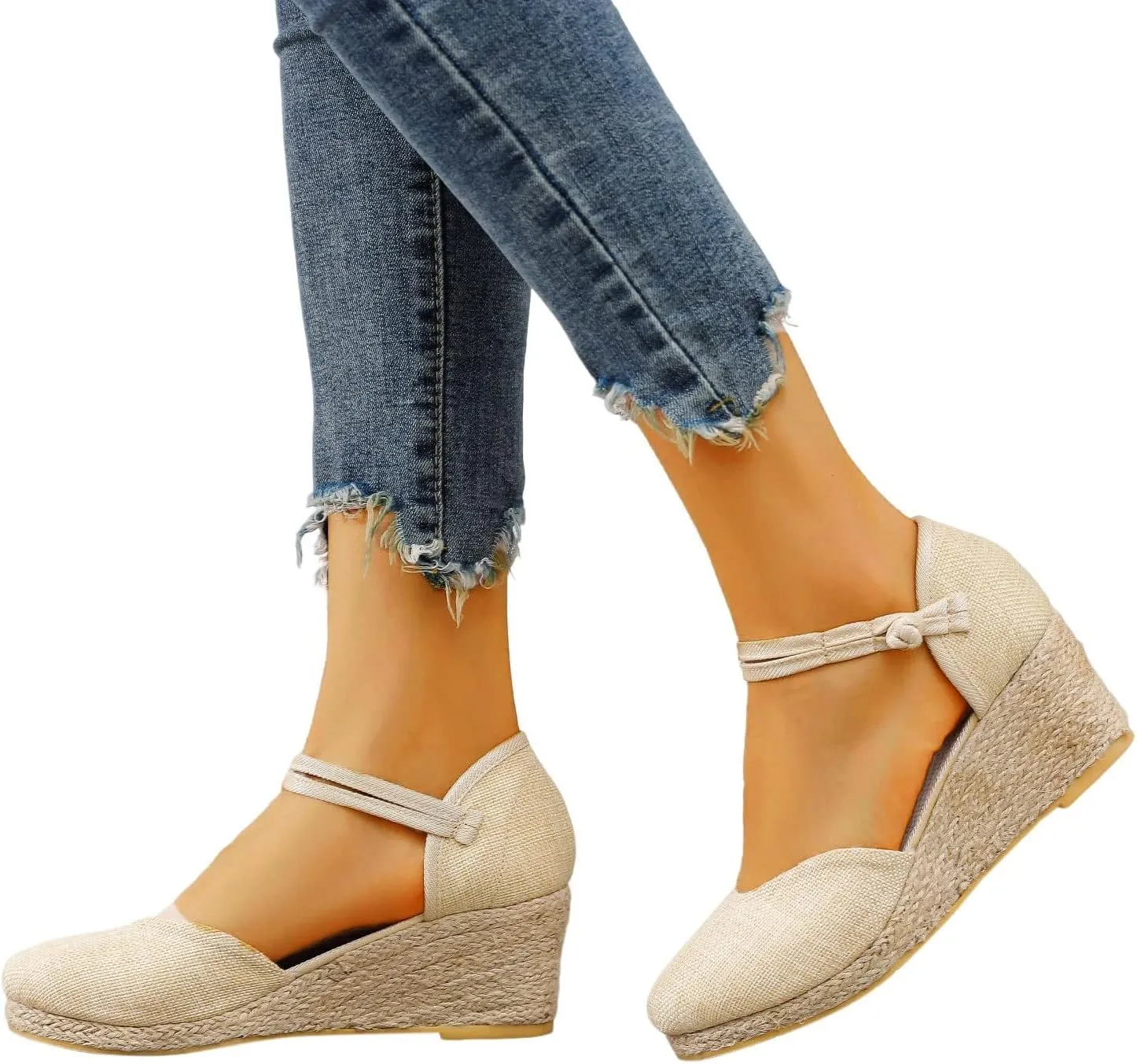 Espadrilles Wedges for Women Comfortable Casual Slip On Wide Width Wedge Sandals Closed Toe Soft Cushion Platform Wedge Sandals Fashion Strappy Ankle Strap Espadrille Shoes