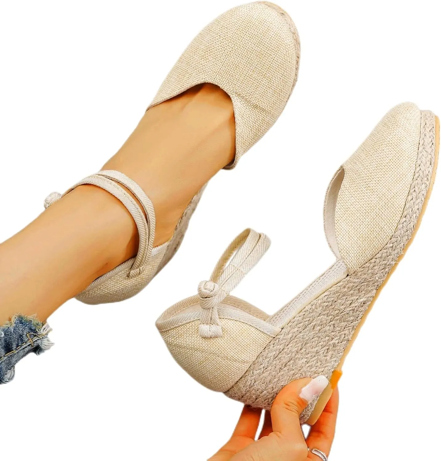 Espadrilles Wedges for Women Comfortable Casual Slip On Wide Width Wedge Sandals Closed Toe Soft Cushion Platform Wedge Sandals Fashion Strappy Ankle Strap Espadrille Shoes