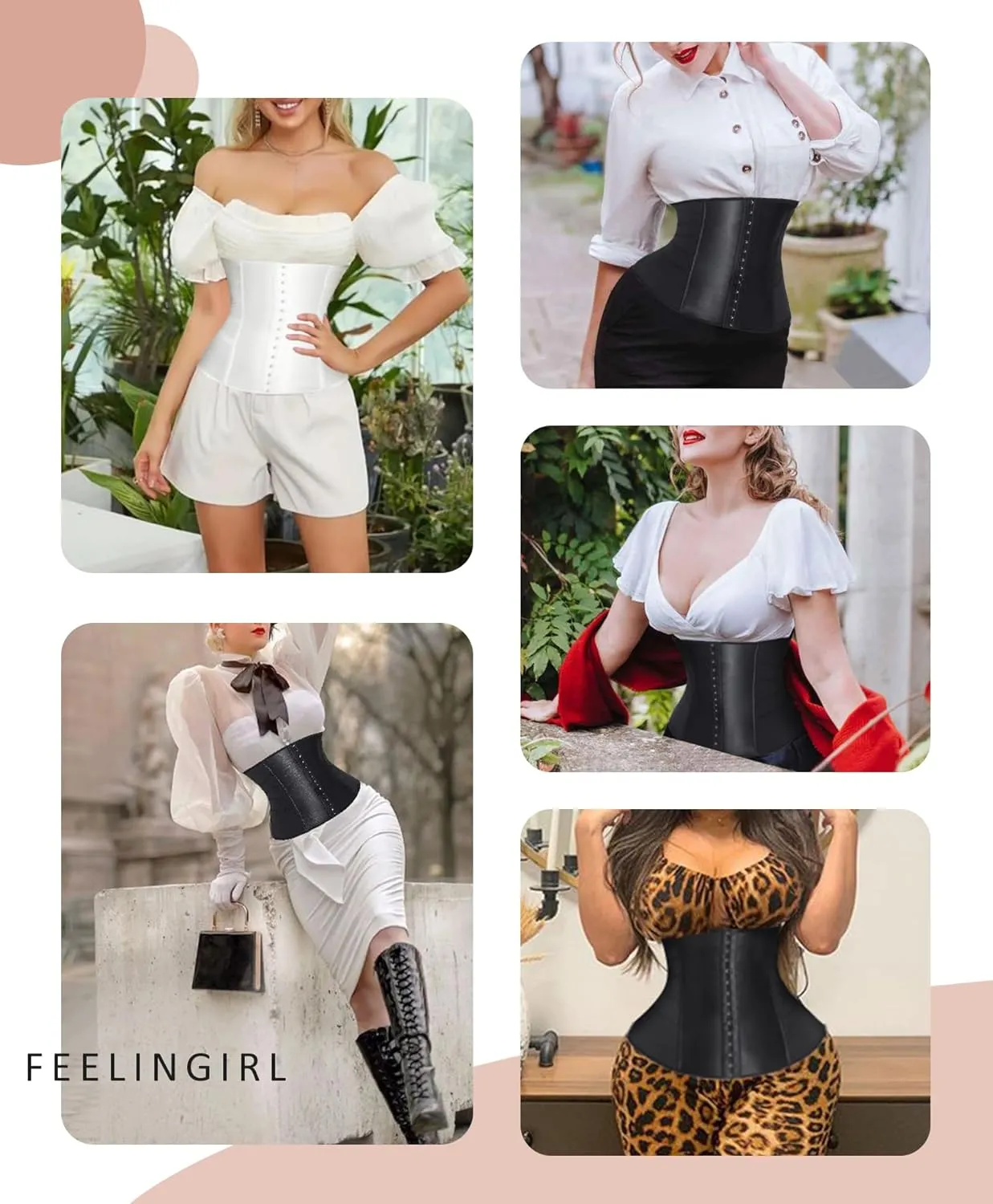 FeelinGirl Waist Trainer for Women Lower Belly Fat Mesh Corset Shapewear Tummy Control Body Shaper with Steel Bones