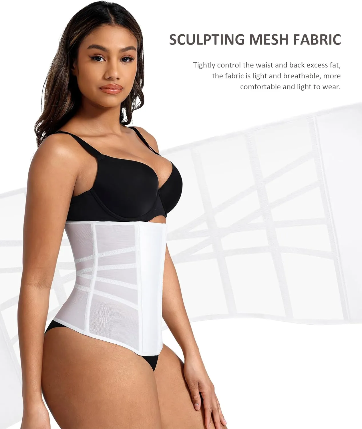 FeelinGirl Waist Trainer for Women Lower Belly Fat Mesh Corset Shapewear Tummy Control Body Shaper with Steel Bones