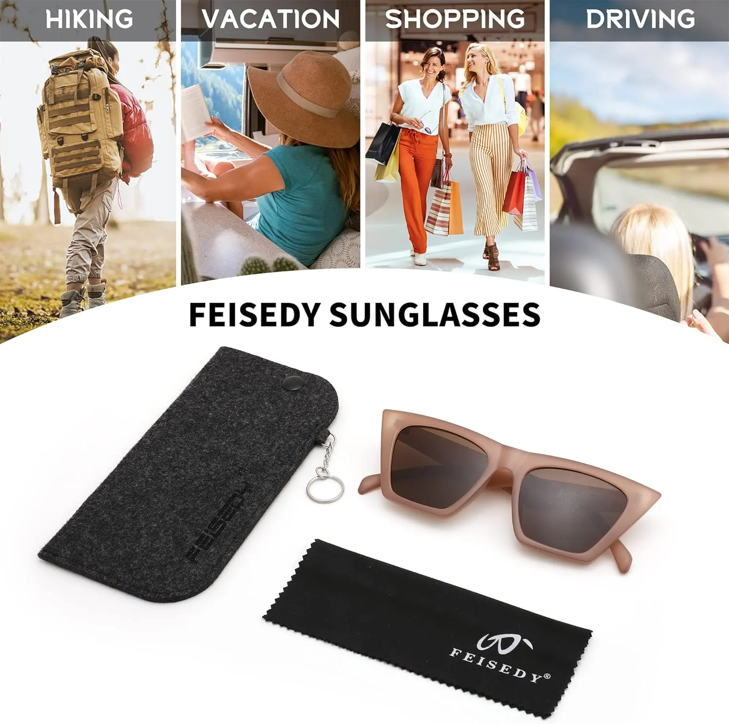 FEISEDY Vintage Square Cat Eye Sunglasses Women Trendy Cateye Sunglasses B2473