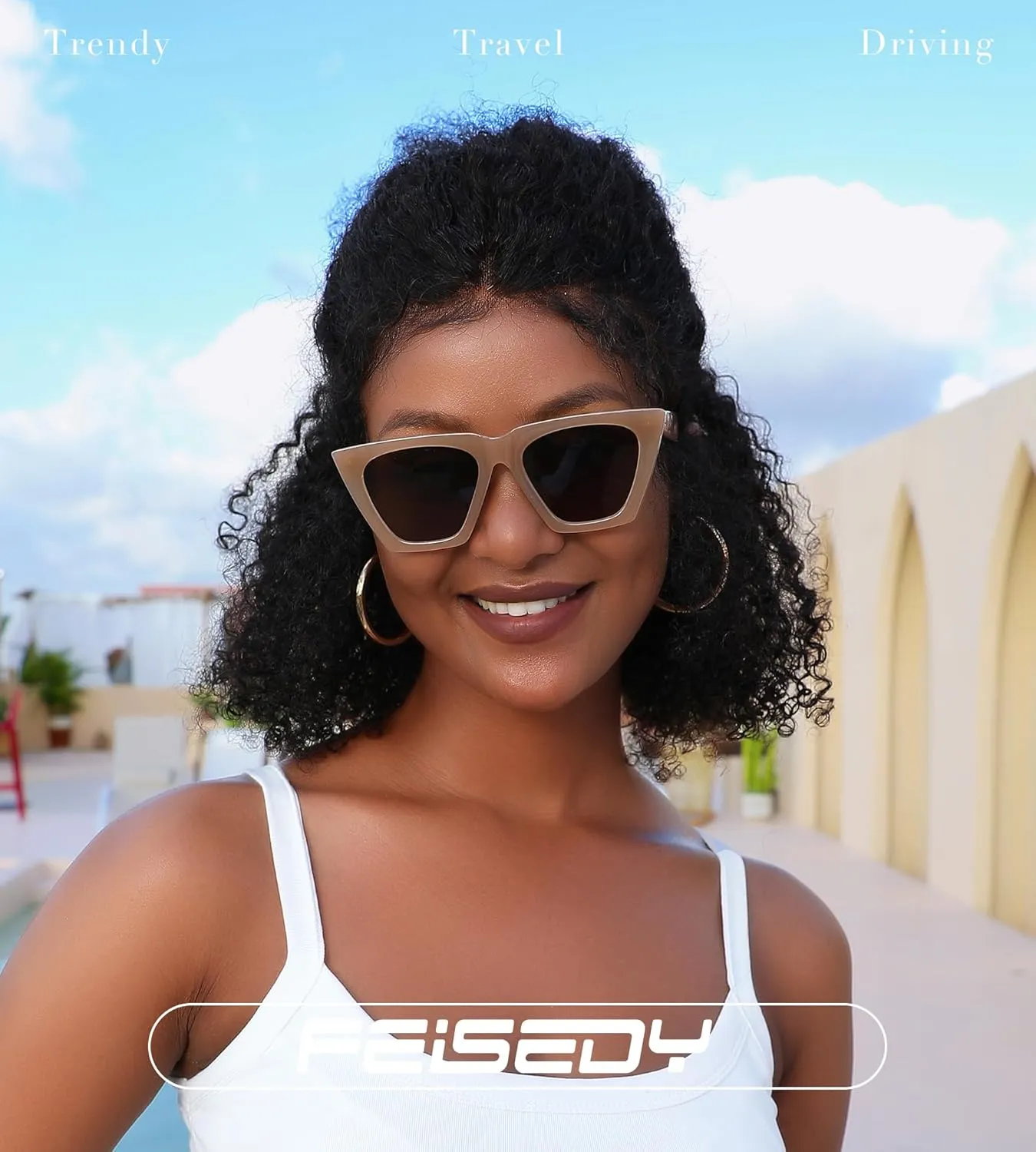 FEISEDY Vintage Square Cat Eye Sunglasses Women Trendy Cateye Sunglasses B2473