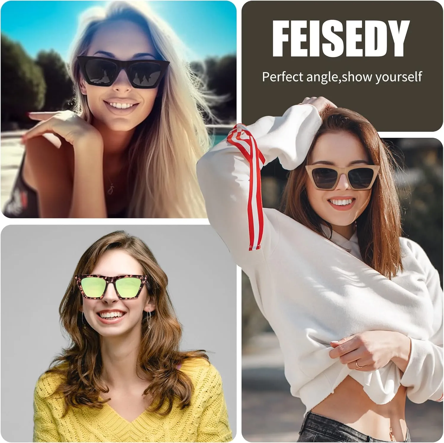 FEISEDY Vintage Square Cat Eye Sunglasses Women Trendy Cateye Sunglasses B2473