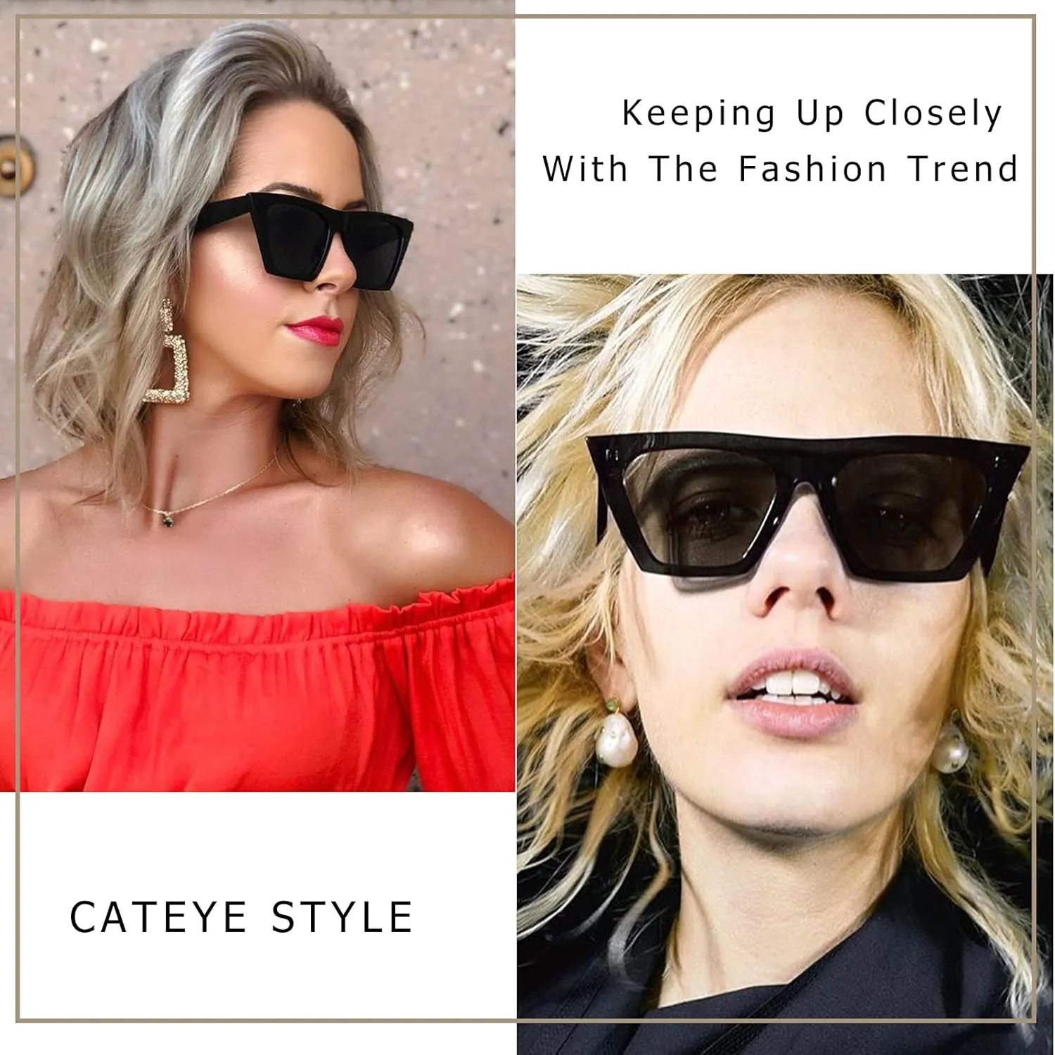 FEISEDY Vintage Square Cat Eye Sunglasses Women Trendy Cateye Sunglasses B2473