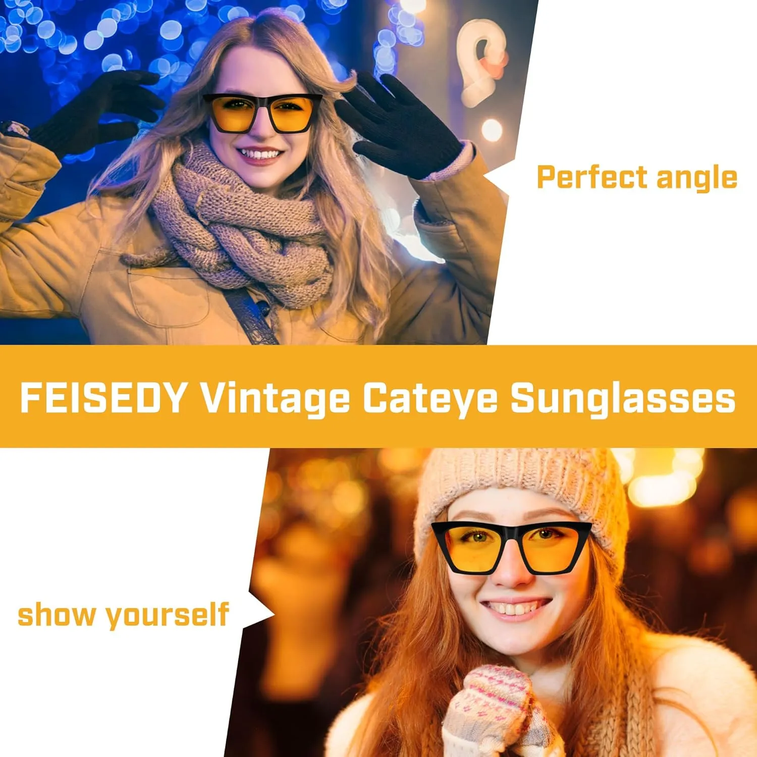 FEISEDY Vintage Square Cat Eye Sunglasses Women Trendy Cateye Sunglasses B2473