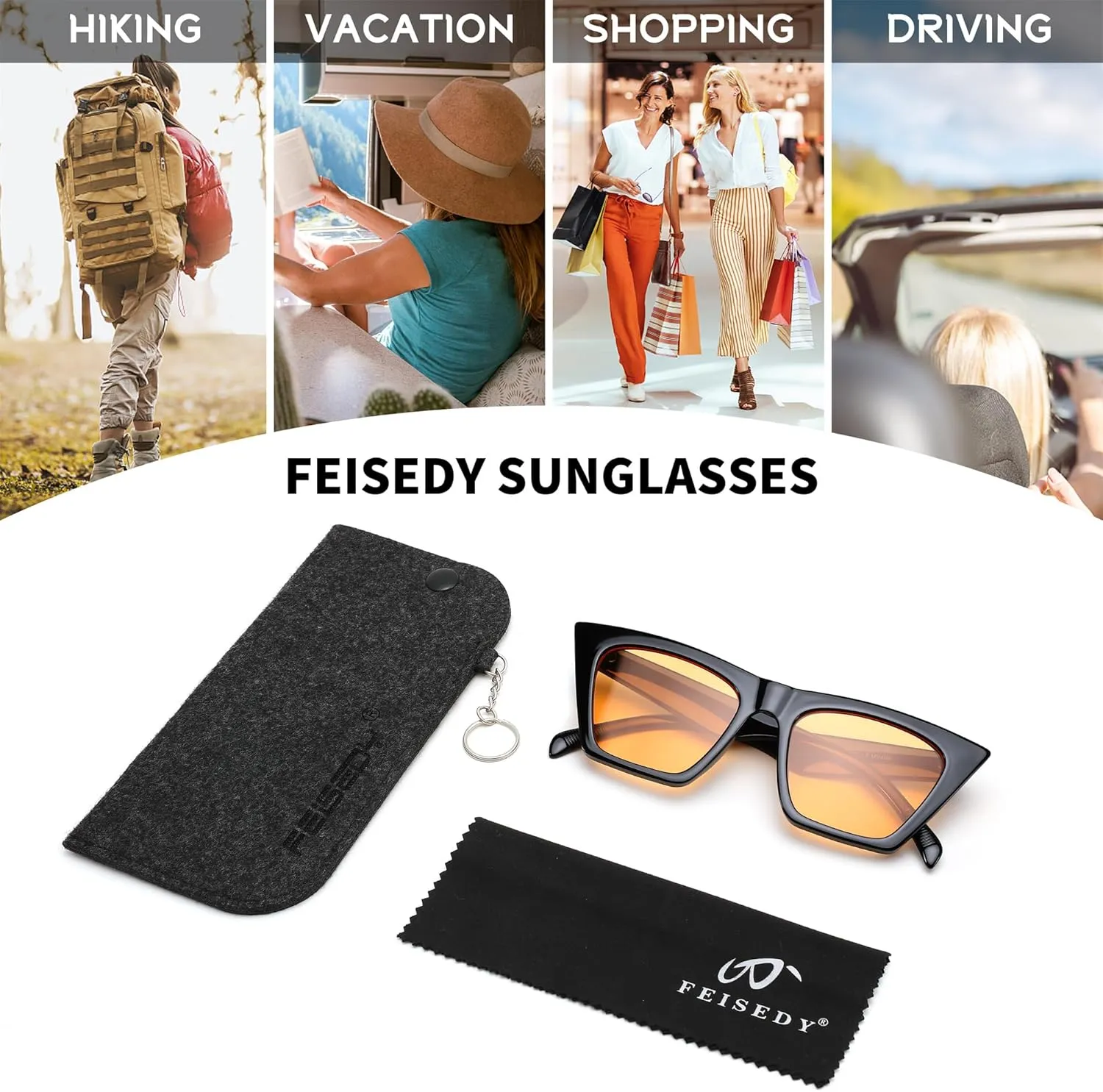 FEISEDY Vintage Square Cat Eye Sunglasses Women Trendy Cateye Sunglasses B2473