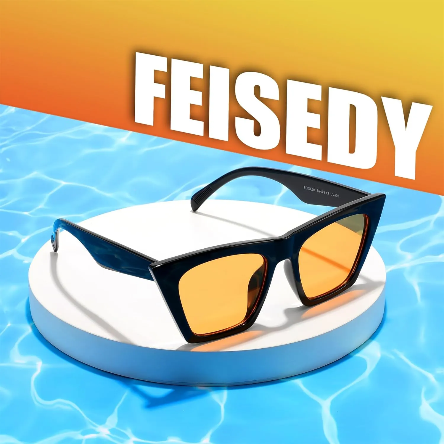 FEISEDY Vintage Square Cat Eye Sunglasses Women Trendy Cateye Sunglasses B2473
