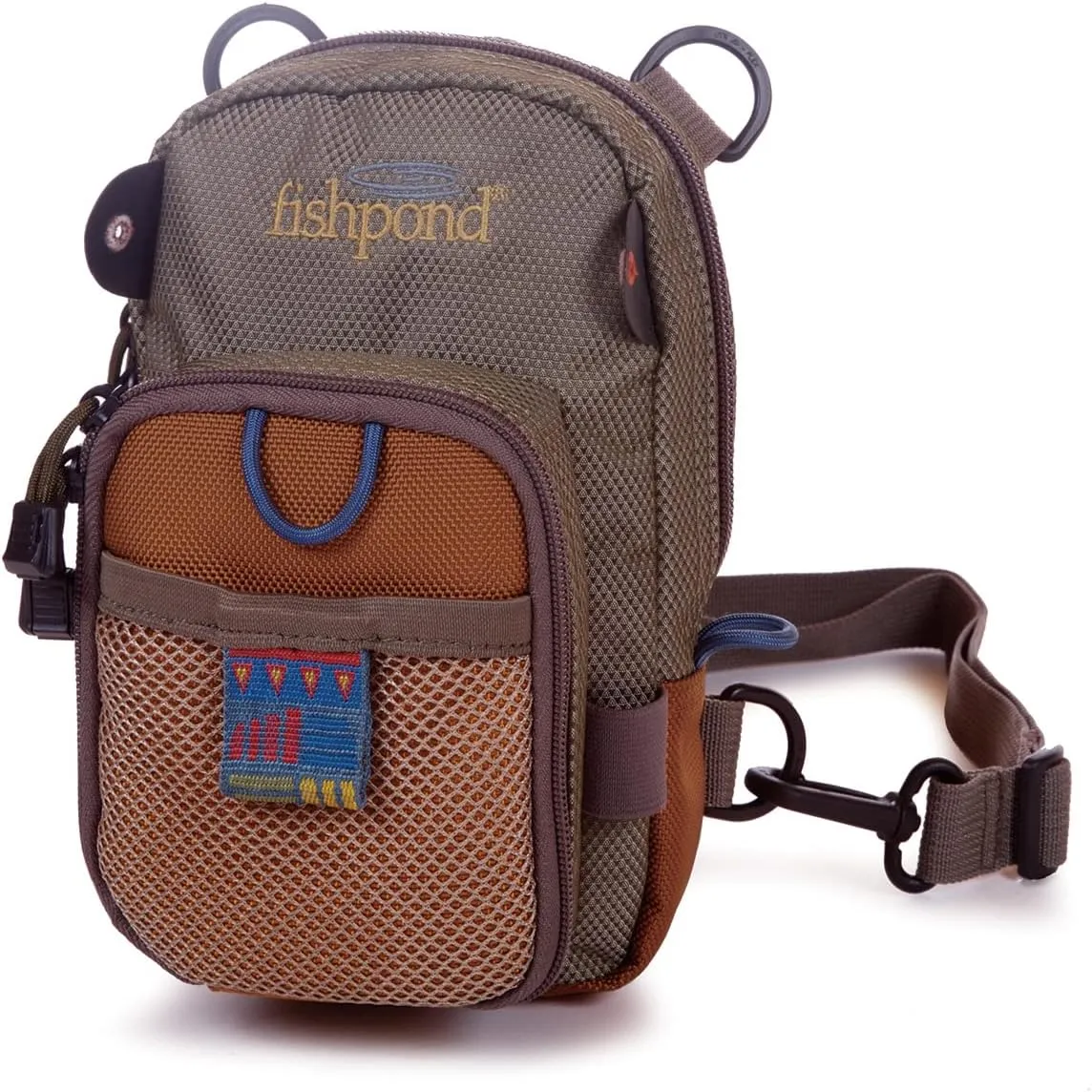 fishpond San Juan Vertical Fly Fishing Chest Pack, Fits up to Two Tackle or Fly Boxes, Lightweight Fishing Bag with Padded Neck Strap  Sand/Saddle Brown
