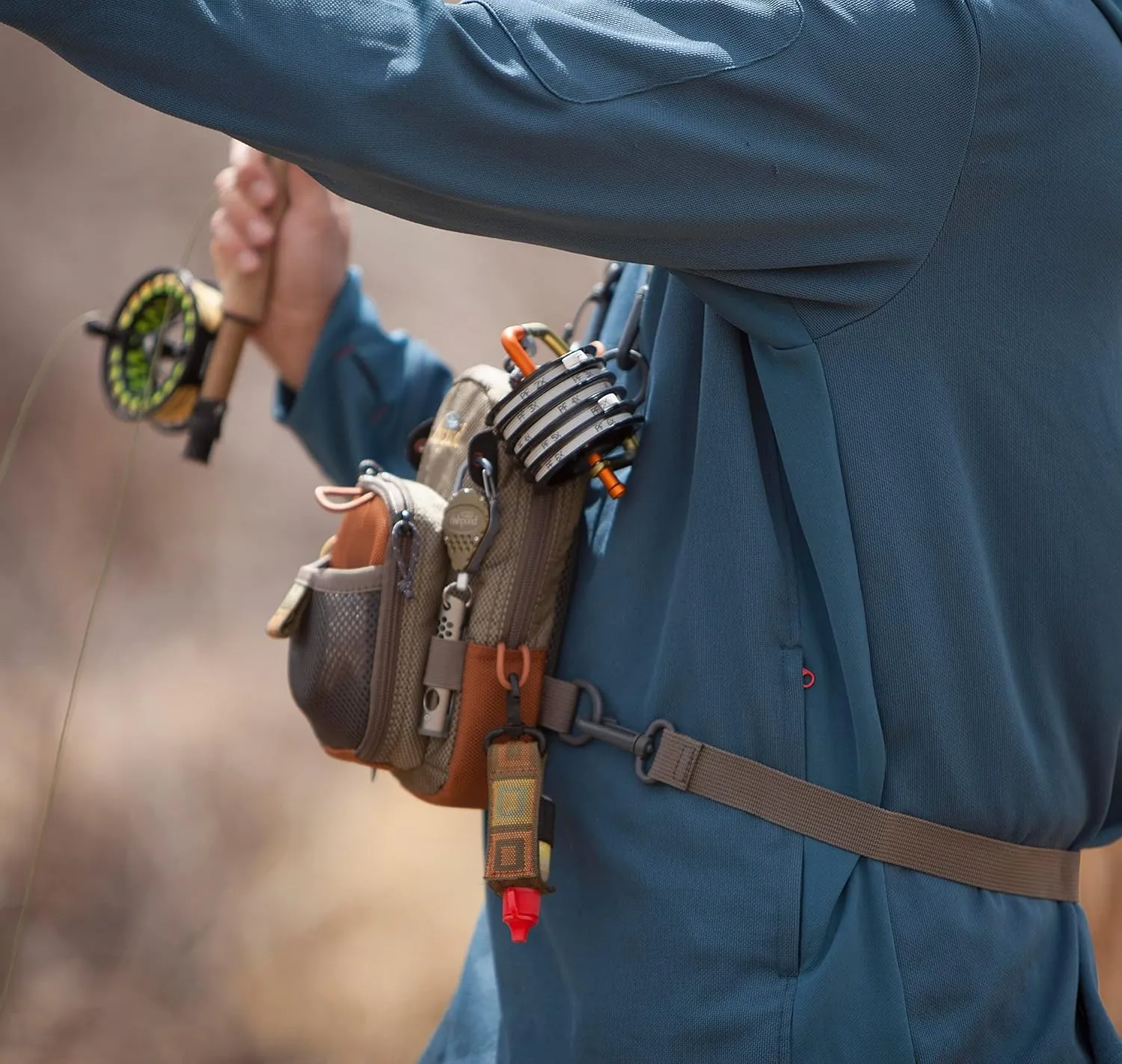 fishpond San Juan Vertical Fly Fishing Chest Pack, Fits up to Two Tackle or Fly Boxes, Lightweight Fishing Bag with Padded Neck Strap  Sand/Saddle Brown