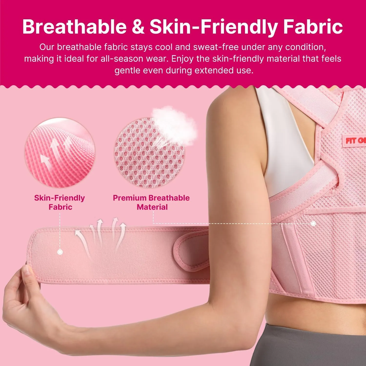 Fit Geno Posture Corrector for Women: Adjustable Lightweight Upper Back Brace for Neck Shoulder & Upper Back Pain Relief - Improve Posture Correct Hunchback Slouching Kyphosis Invisible Under Clothes (M/L Under Bust 32"-45")