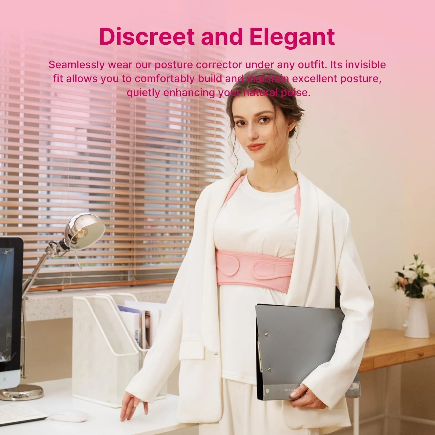 Fit Geno Posture Corrector for Women: Adjustable Lightweight Upper Back Brace for Neck Shoulder & Upper Back Pain Relief - Improve Posture Correct Hunchback Slouching Kyphosis Invisible Under Clothes (M/L Under Bust 32"-45")